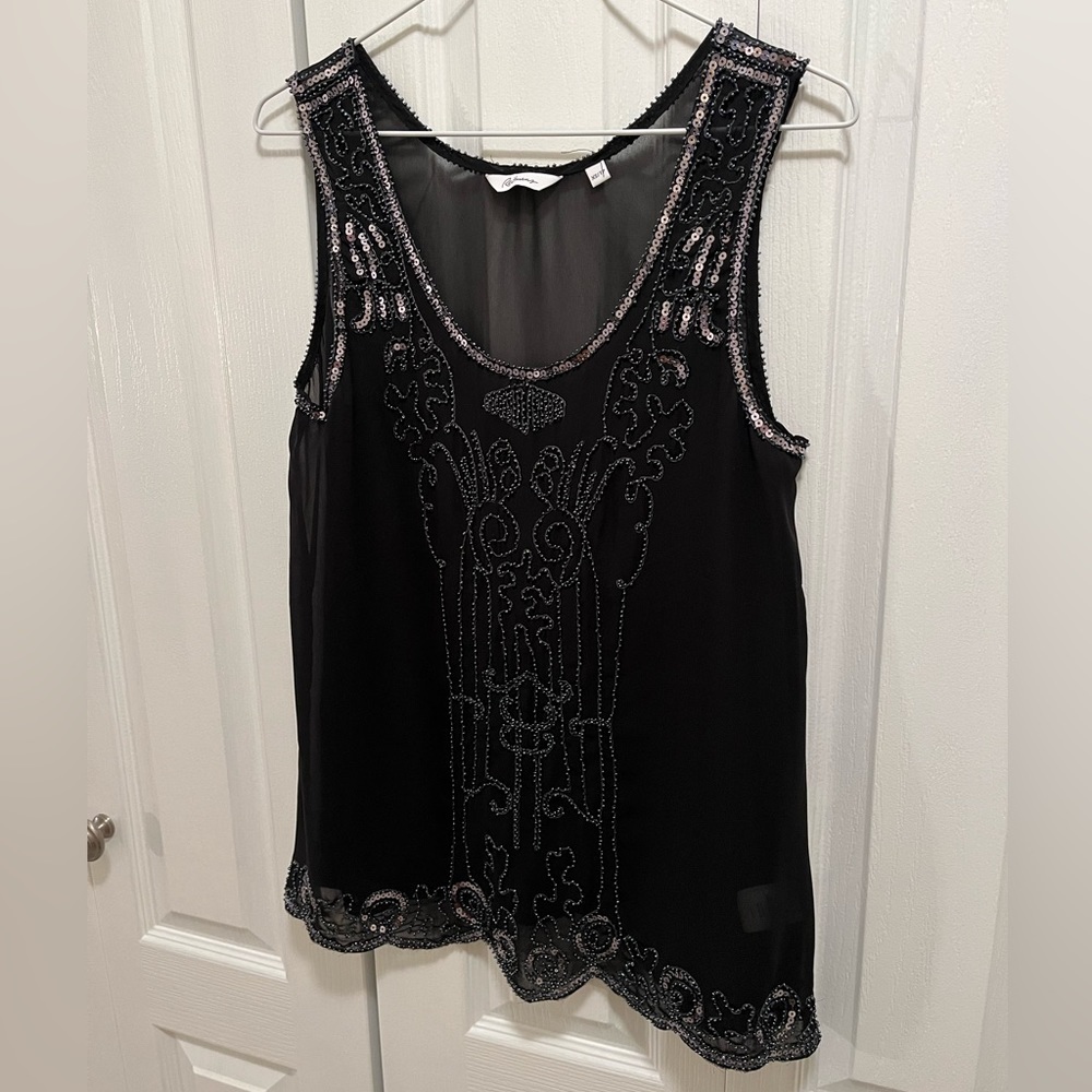 Reitmans Sheer Black Beaded Tank Top - Picture 2 of 5